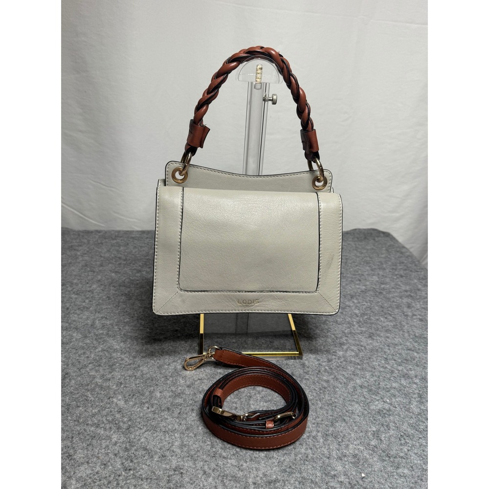 Lodis Avery East West Leather Crossbody Bag Purse Mushroom/Chestnut Color